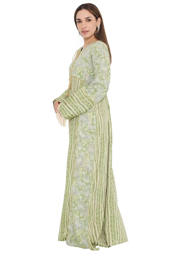 هانا آند سارا LONG VISCOSE PRINTED FRONT TIE ARABIC KAFTAN JALABIYA FARASHA DRESSES