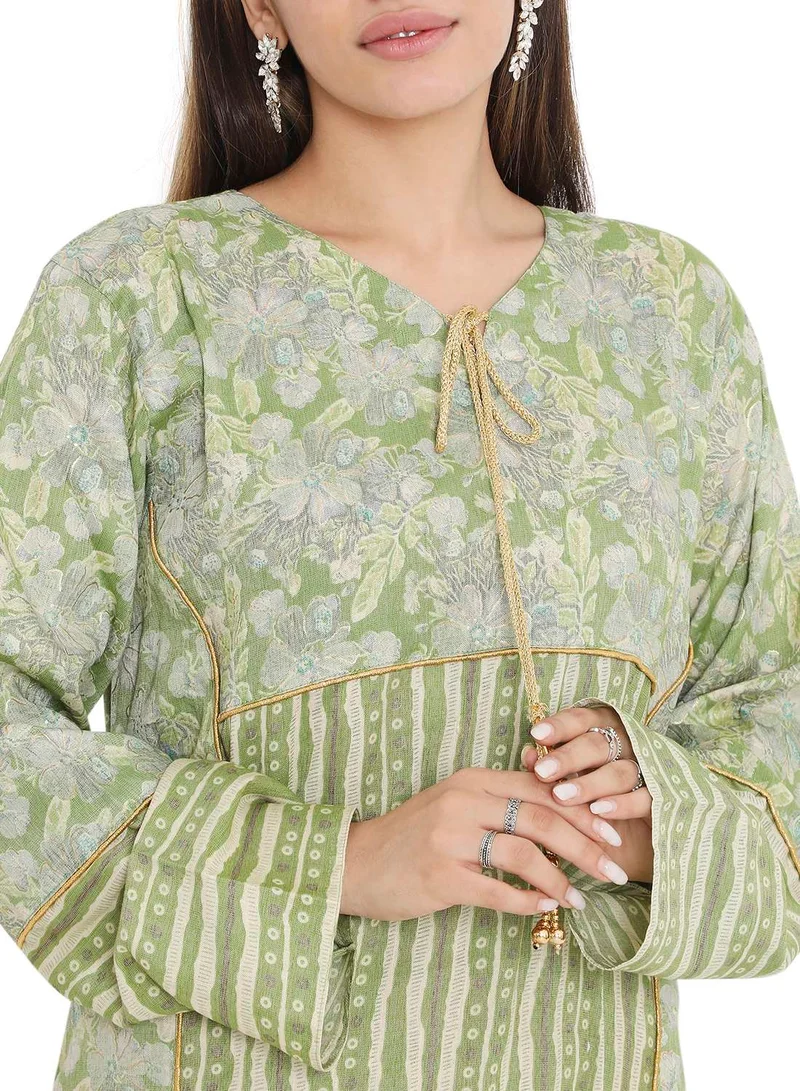 هانا آند سارا LONG VISCOSE PRINTED FRONT TIE ARABIC KAFTAN JALABIYA FARASHA DRESSES