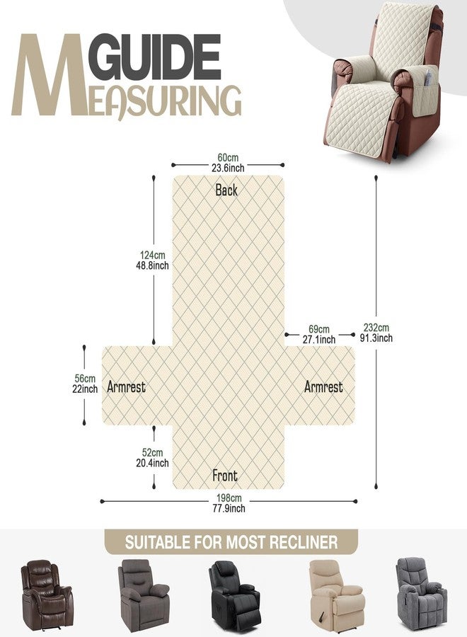 KinCam 100% Waterproof Recliner Chair Cover, Reclining Couch Covers for Pets, Dogs, Recliner Couch Slipcover Furniture Protector with Elastic Straps for Kids(23.6", Ivory) - Image 4