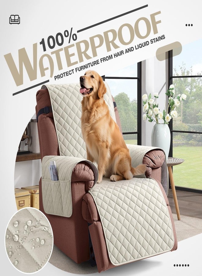KinCam 100% Waterproof Recliner Chair Cover, Reclining Couch Covers for Pets, Dogs, Recliner Couch Slipcover Furniture Protector with Elastic Straps for Kids(23.6", Ivory) - Image 3