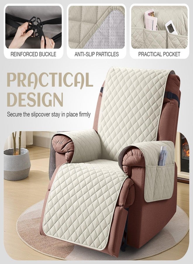 KinCam 100% Waterproof Recliner Chair Cover, Reclining Couch Covers for Pets, Dogs, Recliner Couch Slipcover Furniture Protector with Elastic Straps for Kids(23.6", Ivory) - Image 5