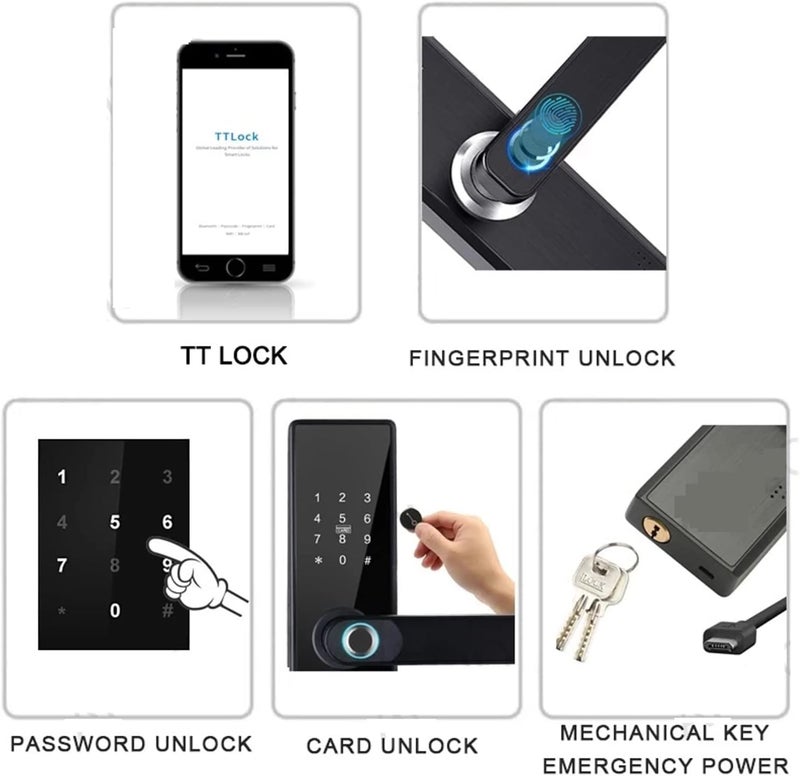 Delavala Delavala Smart Door Lock 5 Ways Unlocking Voice Smart Door Lock Fingerprint App RFID Access Card Pin OTP Remote Access Mechanical Key Magnetic Card Password  - Image 4
