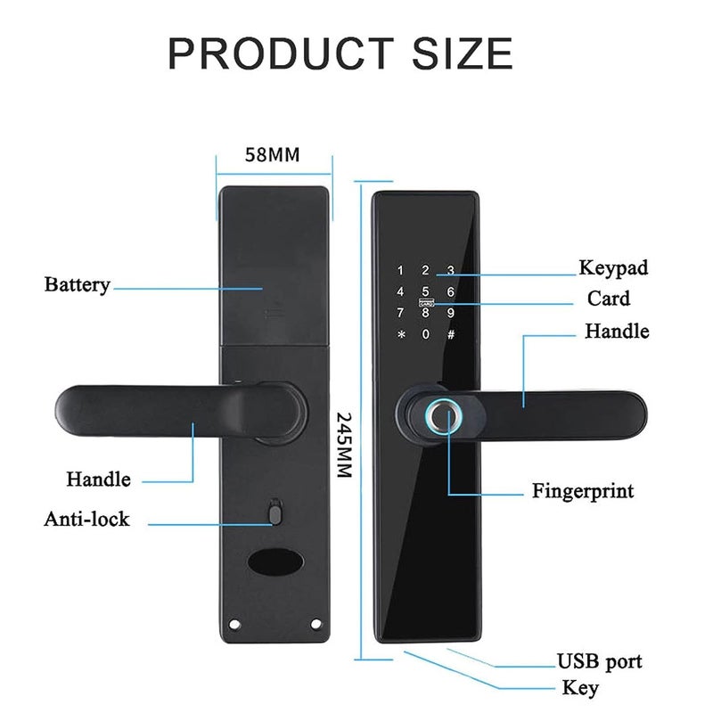 Delavala Delavala Smart Door Lock 5 Ways Unlocking Voice Smart Door Lock Fingerprint App RFID Access Card Pin OTP Remote Access Mechanical Key Magnetic Card Password  - Image 3