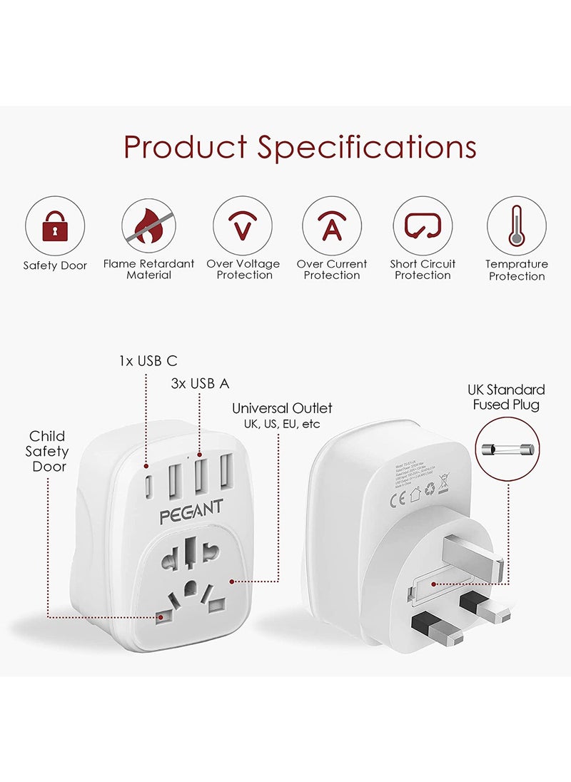 PEGANT 5 in 1 Universal USB Wall Charger Power Extender with 3x USB-A and 1x USB-C Ports  - Image 3
