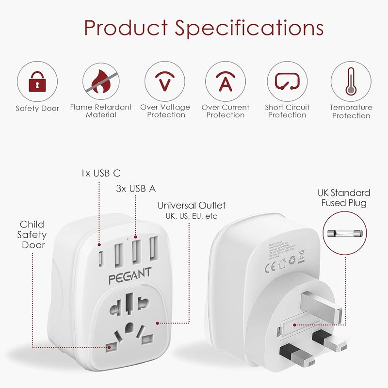 PEGANT 5-in-1 USB Plug Wall Charger - Image 3