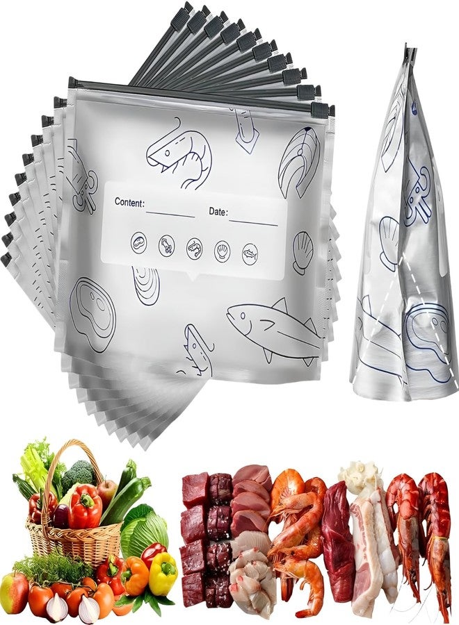 TRIVYOM 10pcs Reusable Aluminum Foil Storage Bags with Resealable Zipper – Stand-Up Foil Pouches for Vegetables, Fruits, Meat, and Pantry Storage, Airtight, Leakproof, Durable, with Label - Image 1