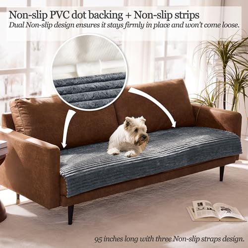 Meider Dual Non-Slip Couch Cover for Dogs Waterproof, Fuzzy Soft Pet Couch Covers for Sofa 3 Cushion, Pet Friendly Soft Dog Bed Covers Sofa Cover Washable (Titanium Gray, 33" x 75" 1 Pack) - Image 2