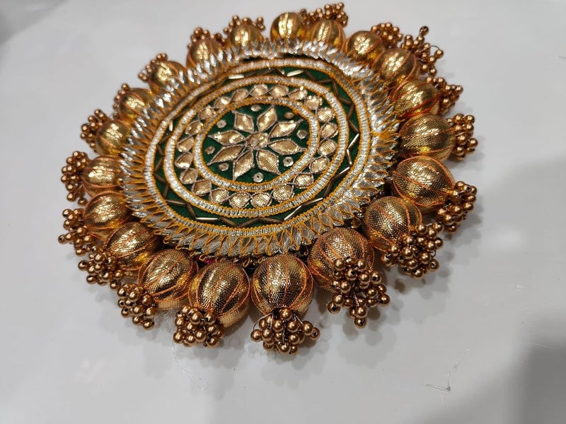 SELLPLUS Handmade Decorative Pooja Thali, Puja Plate, Decoratve Pooja Plates for Festivals (Green) - Image 4