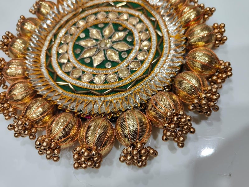 SELLPLUS Handmade Decorative Pooja Thali, Puja Plate, Decoratve Pooja Plates for Festivals (Green) - Image 3