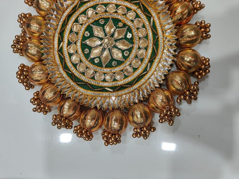 SELLPLUS Handmade Decorative Pooja Thali, Puja Plate, Decoratve Pooja Plates for Festivals (Green) - Image 2