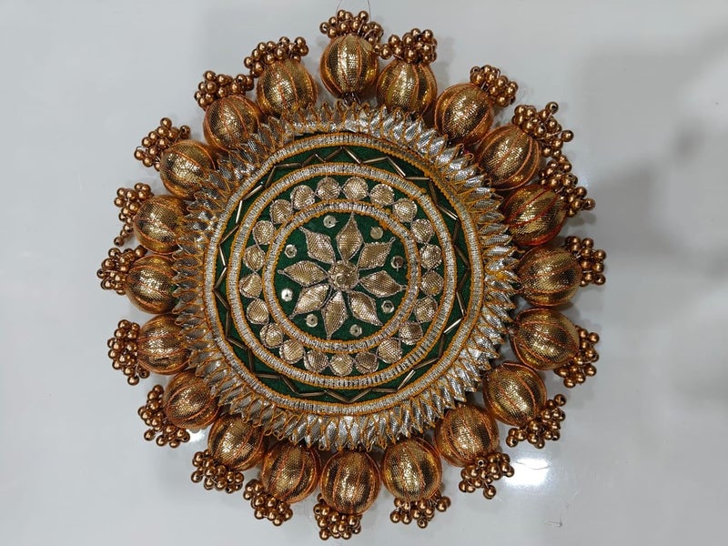 SELLPLUS Handmade Decorative Pooja Thali, Puja Plate, Decoratve Pooja Plates for Festivals (Green) - Image 1