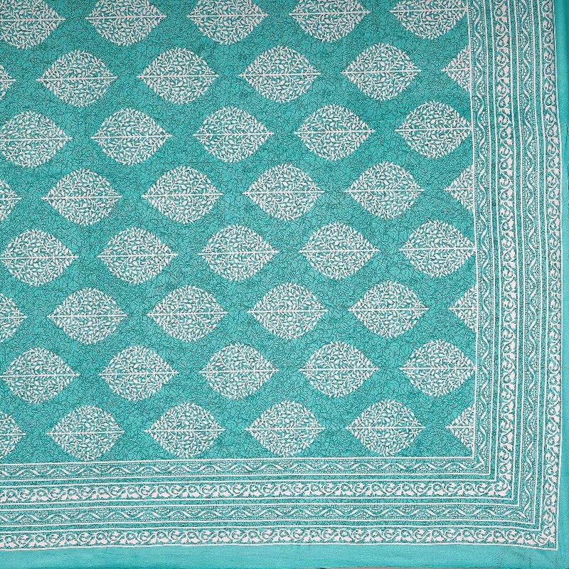 Meejoya 100 Cotton Rajasthani Jaipuri Traditional Double Bed Bedsheet with 2 Pillow Covers SeaGreen Queen Size - Image 3