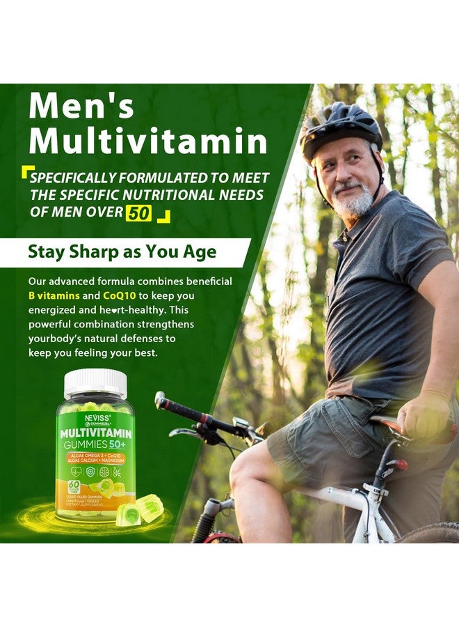 NEVISS Multivitamin For Men 50 + Plus, Sugar Free Men Multivitamins Gummies w/Omega-3, Coq10, D3k2, Calcium, Magnesium, Zinc, Vitamins A, C & E, Mens Vitamins for 𝖧𝖾❤𝖱𝗍, Antioxidant, Brain, Bone, 60cts - Image 5