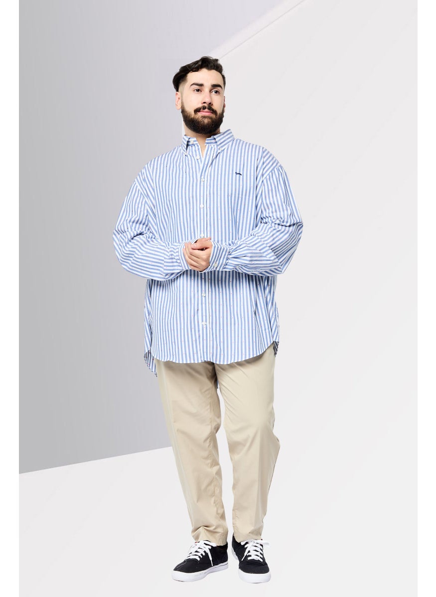 Harmont & Blaine Men Narrow Fit Stripe Long Sleeves Casual Shirt, White/Blue  - Image 2