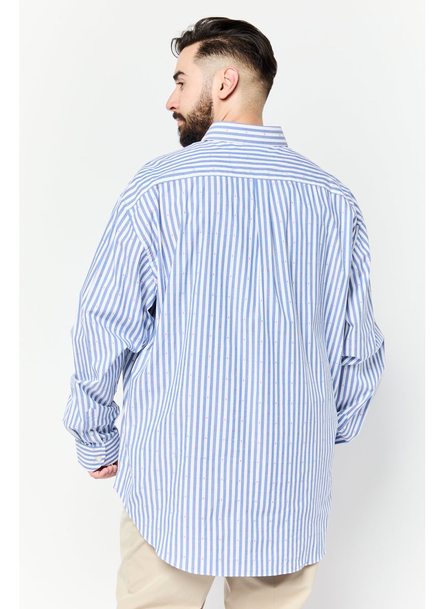 Harmont & Blaine Men Narrow Fit Stripe Long Sleeves Casual Shirt, White/Blue  - Image 4