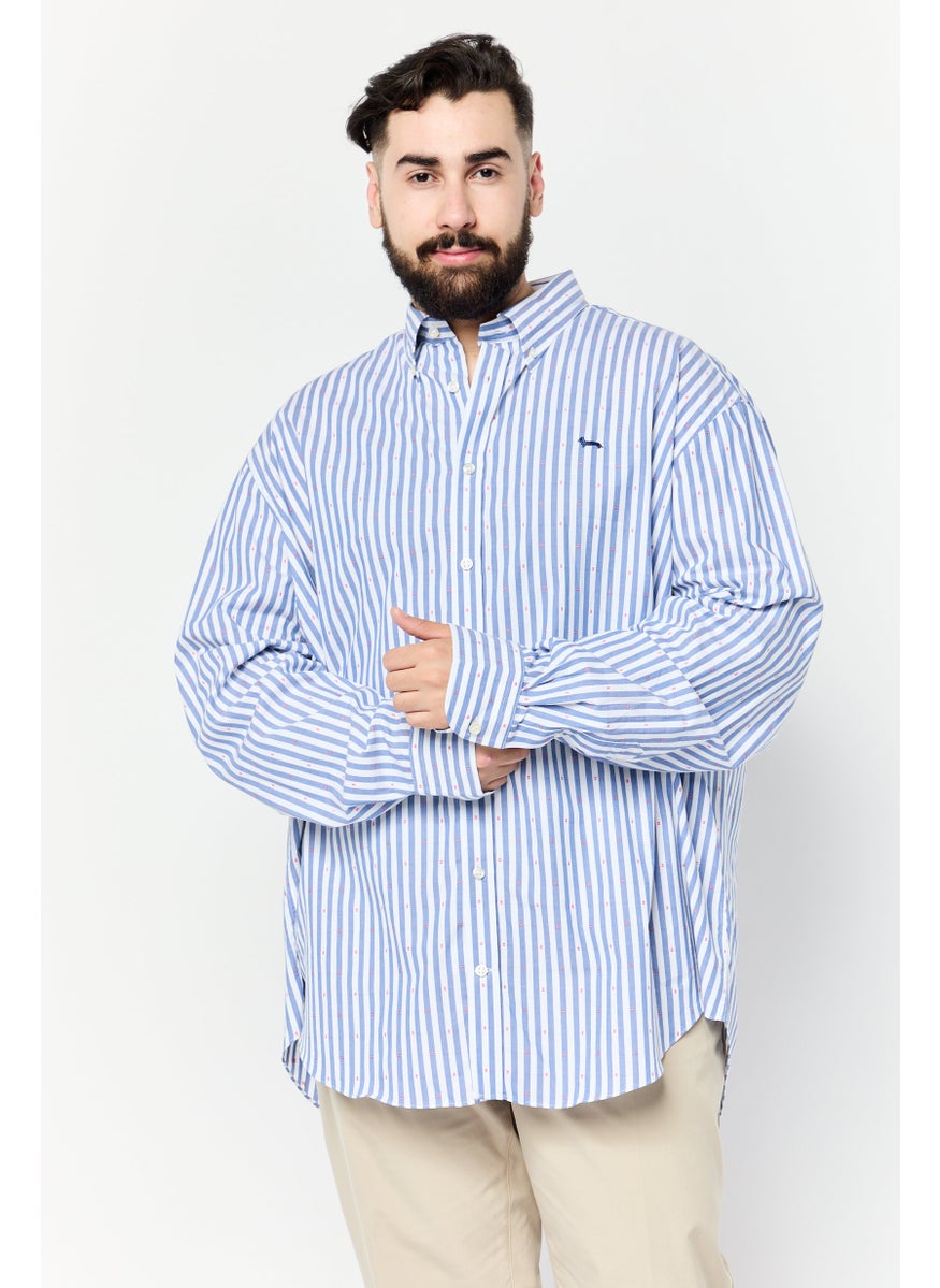 Harmont & Blaine Men Narrow Fit Stripe Long Sleeves Casual Shirt, White/Blue  - Image 1