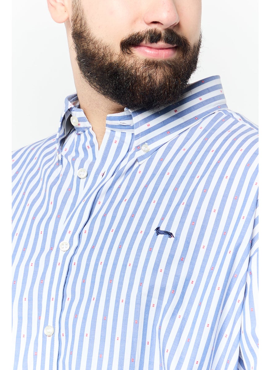 Harmont & Blaine Men Narrow Fit Stripe Long Sleeves Casual Shirt, White/Blue  - Image 3