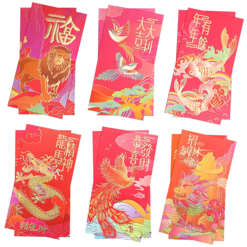 12pcs Chinese Red Envelopes Lucky Money Packets Dragon Pattern for Lunar New Year Wedding Housewarming - Image 2