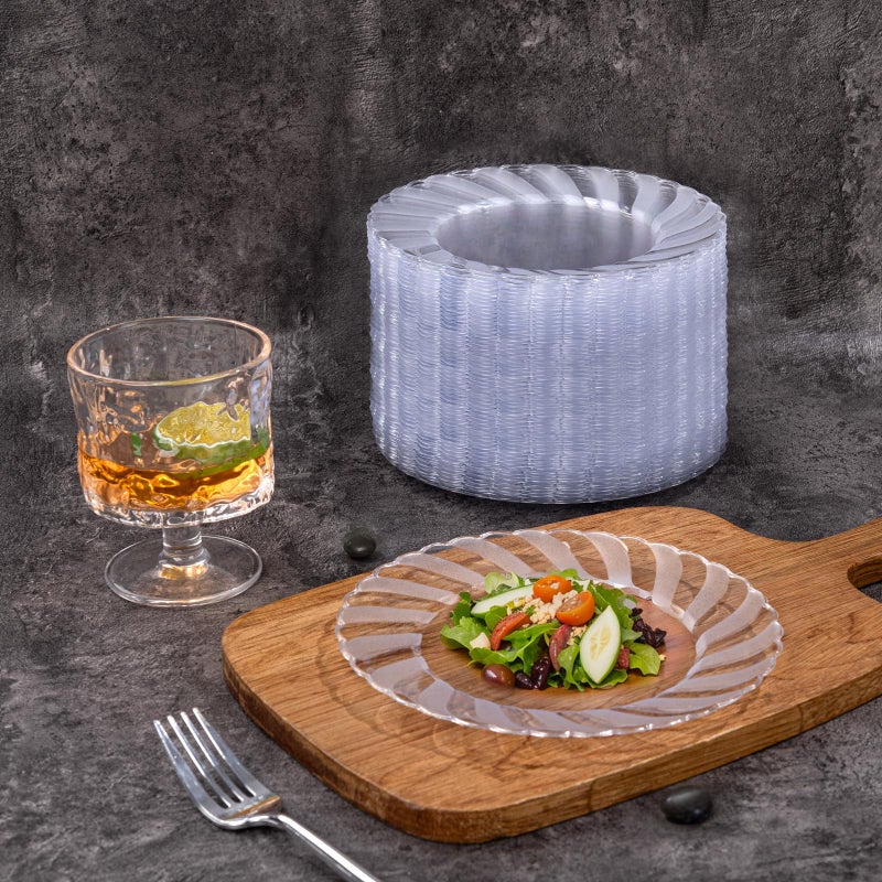 U-QE 100 Pieces Clear Plastic Plates - 7 Inch Plastic Dessert Plates Disposable - Washable & Reusable - Premium Hard Clear Fancy Disposable Heavy Duty Cake Platos for Party, Weddings and Events - Image 3