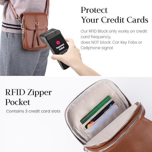 befen Genuine Leather Crossbody Bags for Women, Small Leather Shoulder Purse for Women with RFID Blocking Card Slots, Trendy Brown Cell Phone Wallet Purses for Travel and Daily Use, Cognac Brown - Image 3