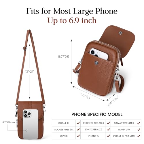 befen Genuine Leather Crossbody Bags for Women, Small Leather Shoulder Purse for Women with RFID Blocking Card Slots, Trendy Brown Cell Phone Wallet Purses for Travel and Daily Use, Cognac Brown - Image 5
