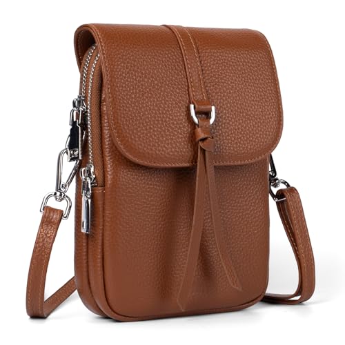 befen Genuine Leather Crossbody Bags for Women, Small Leather Shoulder Purse for Women with RFID Blocking Card Slots, Trendy Brown Cell Phone Wallet Purses for Travel and Daily Use, Cognac Brown - Image 1