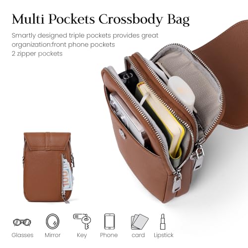 befen Genuine Leather Crossbody Bags for Women, Small Leather Shoulder Purse for Women with RFID Blocking Card Slots, Trendy Brown Cell Phone Wallet Purses for Travel and Daily Use, Cognac Brown - Image 4