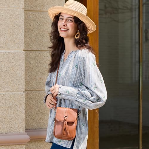 befen Genuine Leather Crossbody Bags for Women, Small Leather Shoulder Purse for Women with RFID Blocking Card Slots, Trendy Brown Cell Phone Wallet Purses for Travel and Daily Use, Cognac Brown - Image 2