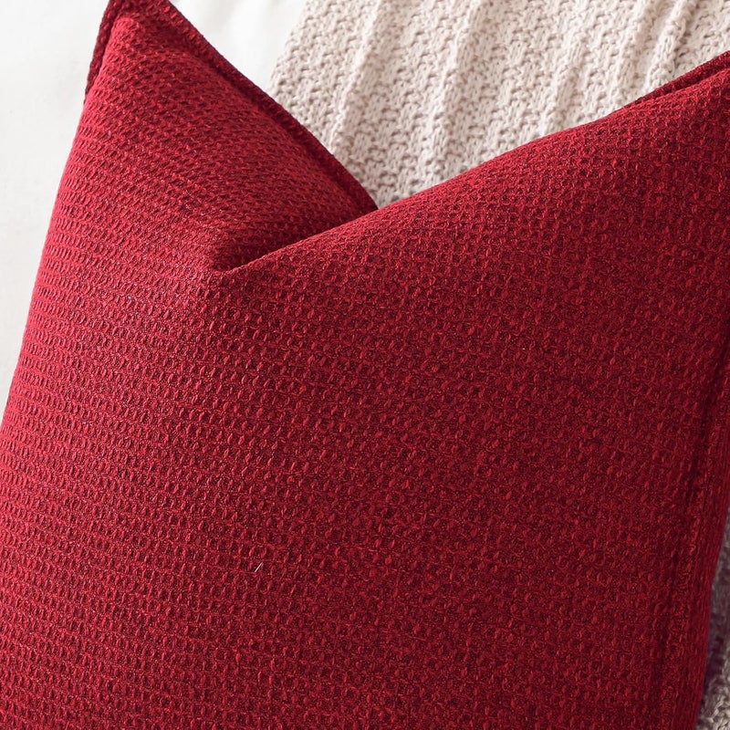 Sungeek Set of 2 Soft 3D Plaid Cushion Covers, Decorative Cushion Covers, Wrapped Edge Cushion Cover, Decorative Cushion Cover for Sofa, Couch, Bedroom, Living Room (Red, 30 x 50 cm) - Image 2