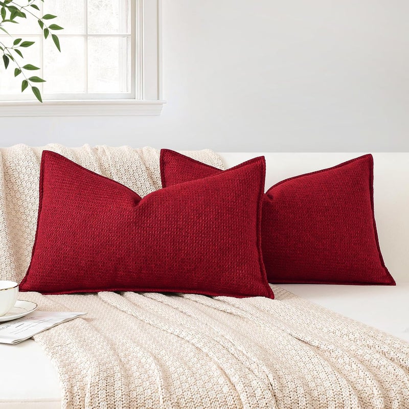 Sungeek Set of 2 Soft 3D Plaid Cushion Covers, Decorative Cushion Covers, Wrapped Edge Cushion Cover, Decorative Cushion Cover for Sofa, Couch, Bedroom, Living Room (Red, 30 x 50 cm) - Image 4