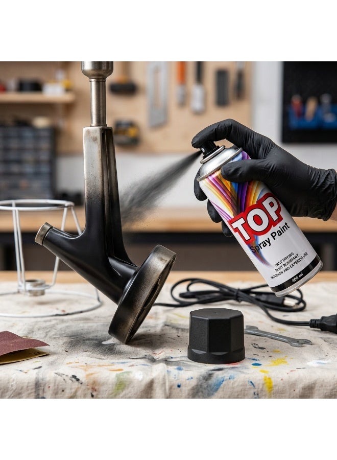 TOP Black Matt Spray Paint 400ml - Fast-Drying, Rust-Resistant - Image 3