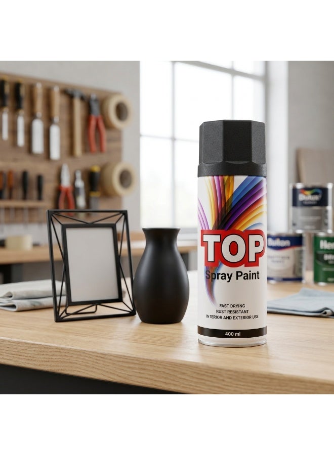 TOP Black Matt Spray Paint 400ml - Fast-Drying, Rust-Resistant - Image 4