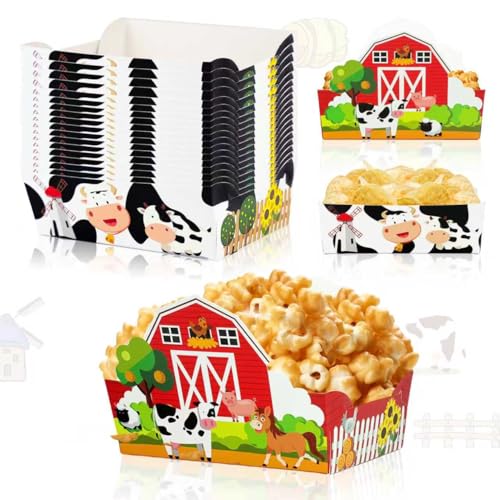 Caoekego 36 Pieces Farm Animal Paper Snack Bowl, Disposable Farm Theme Food Tray, Farm Birthday Party Decoration - Image 1