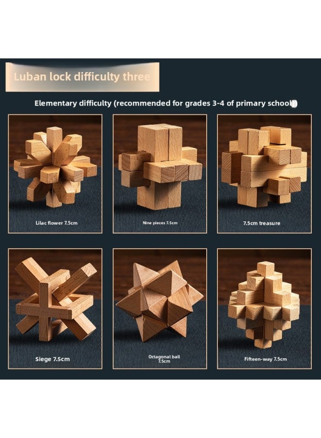Lu Ban Lock Kong Ming Lock Full Set Of Children's Toys For Primary School Students Intelligence Unlocking And Unlocking Building Blocks Assembled 8-12 Years Old-Color:Six-piece Set Of Difficulty Thr  - Image 1