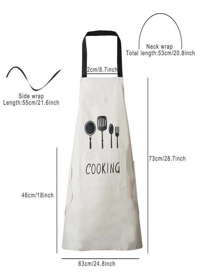 DILLMAN Women Kitchen Apron with Hand Wipe Pockets，Big Pocket,Hand-wiping, Waterproof for Cooking Baking (WHITE) - Image 4