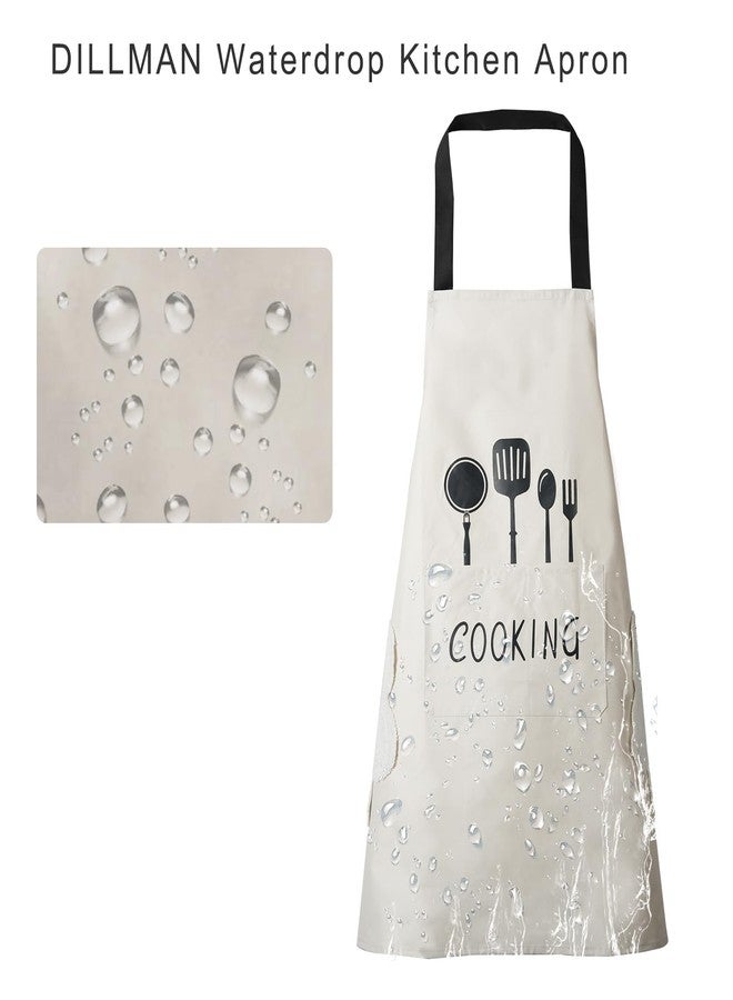 DILLMAN Women Kitchen Apron with Hand Wipe Pockets，Big Pocket,Hand-wiping, Waterproof for Cooking Baking (WHITE) - Image 5