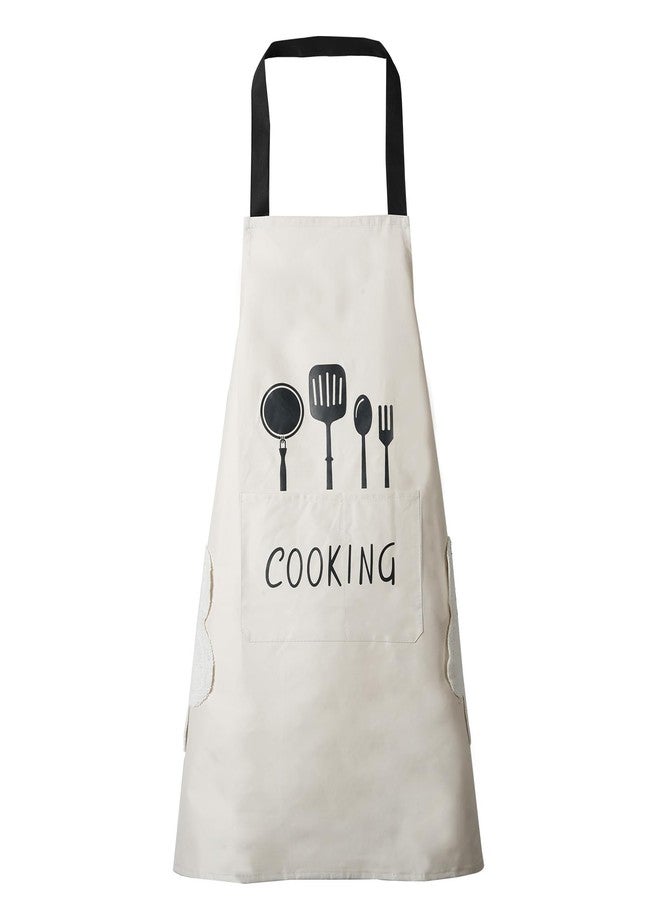 DILLMAN Women Kitchen Apron with Hand Wipe Pockets，Big Pocket,Hand-wiping, Waterproof for Cooking Baking (WHITE) - Image 1