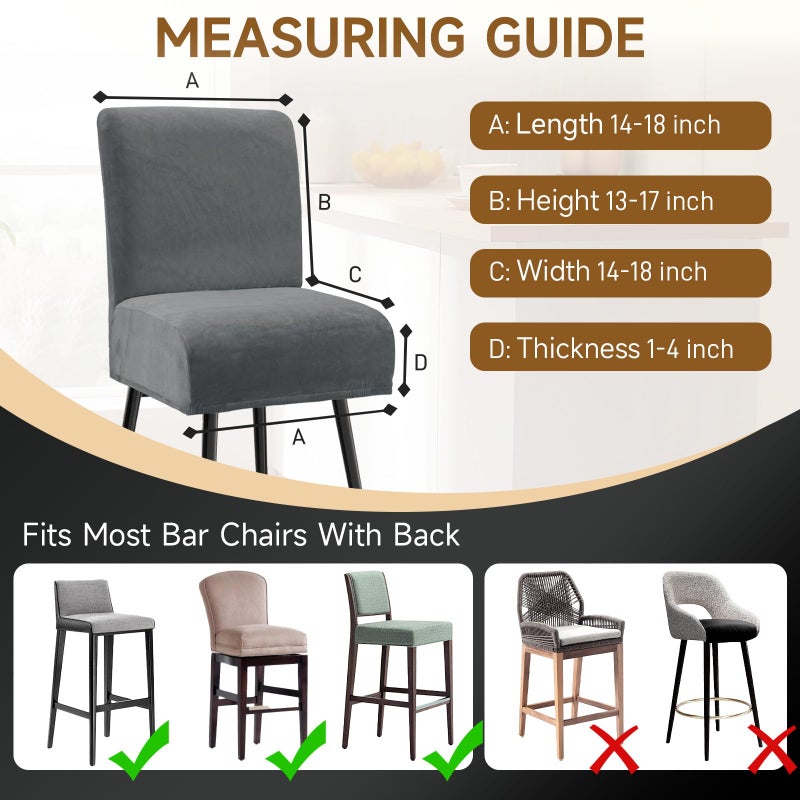 XIAROGEE Crystal Velvet Bar Stool Covers with Backs, Soft Stretch Bar Chair Covers Set of 4 with Elastic Band Washable Counter Height Chair Slipcover for Pub Cafe Kitchen Room (Dark Grey, 4 PCS) - Image 4