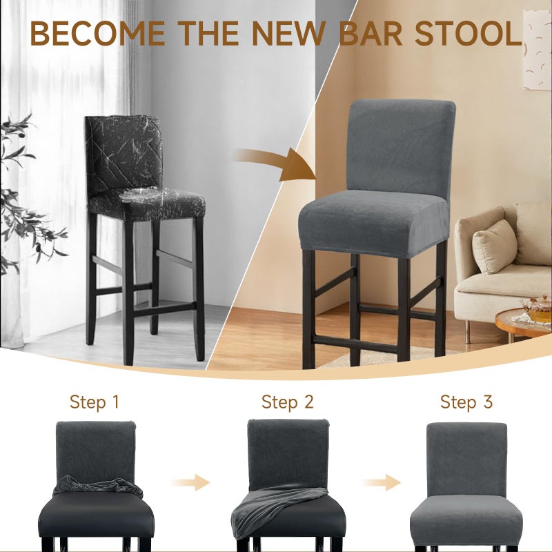 XIAROGEE Crystal Velvet Bar Stool Covers with Backs, Soft Stretch Bar Chair Covers Set of 4 with Elastic Band Washable Counter Height Chair Slipcover for Pub Cafe Kitchen Room (Dark Grey, 4 PCS) - Image 5