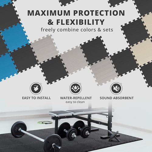bemaxx Gym Mats Set - 18 pcs EVA Interlocking Foam Floor Tiles (12.6"x12.6"x0.4") 18sqft Protective Gym Flooring Sports Home Workout Exercise Mats Puzzle Garage Fitness Play-Room Garage Pool Treadmill - Image 5