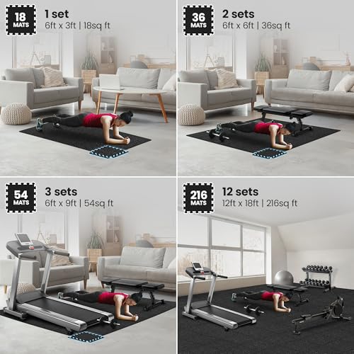bemaxx Gym Mats Set - 18 pcs EVA Interlocking Foam Floor Tiles (12.6"x12.6"x0.4") 18sqft Protective Gym Flooring Sports Home Workout Exercise Mats Puzzle Garage Fitness Play-Room Garage Pool Treadmill - Image 3
