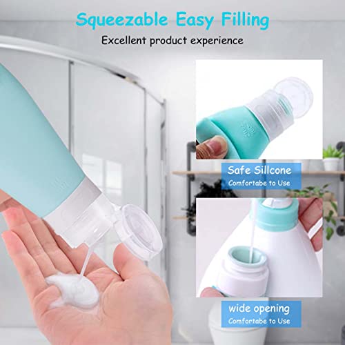 MAYCREATE® Silicone Travel Bottles Set 3-Pack (90ml) with Built-In Face Brush, Leakproof Refillable Toiletry Containers for Shampoo, Lotion, Skincare & Perfume, Airline Carry-On Approved - Image 4