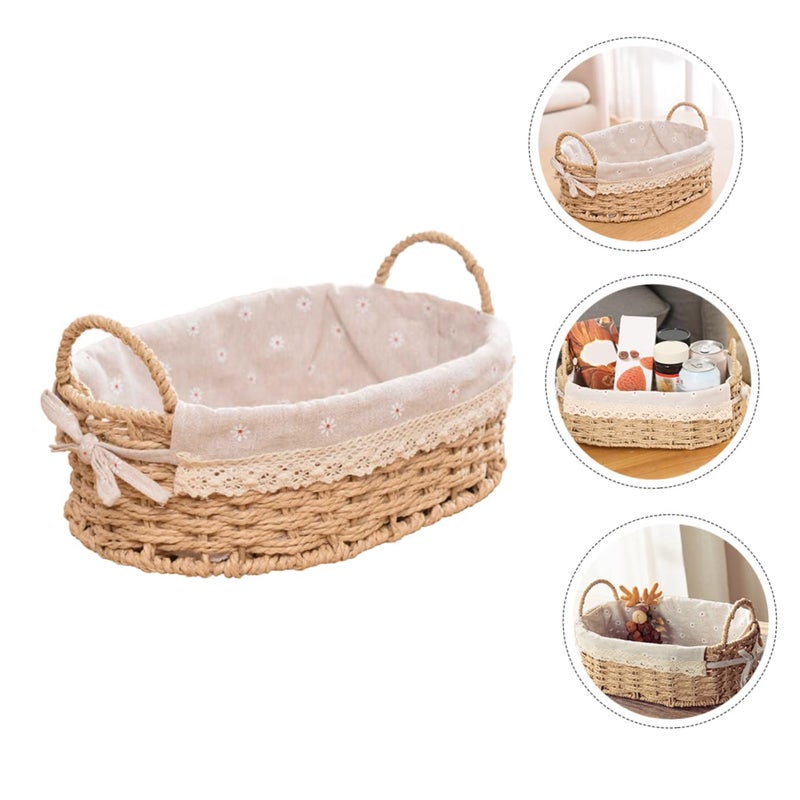 Amosfun Woven Basket Desktop Storage Holder, 12x8.66x4.33 Inch, Handwoven Basket for Cosmetics, Keys, Snacks Home Decor - Image 3