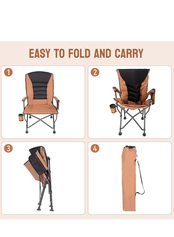 ALGHAFA Oversized Camping Folding Chairs, Portable Camping Chairs for Adults, Outside Heavy Duty Camp Chair with Cup Holder and Storage Bag Support 350 LBS (Brown) - Image 5