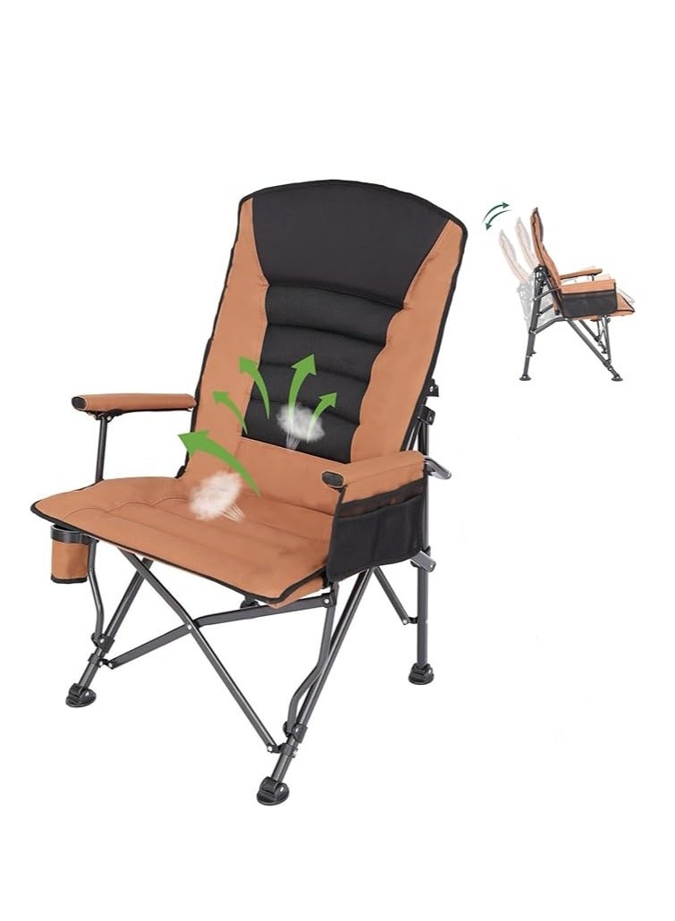 ALGHAFA Oversized Camping Folding Chairs, Portable Camping Chairs for Adults, Outside Heavy Duty Camp Chair with Cup Holder and Storage Bag Support 350 LBS (Brown) - Image 4