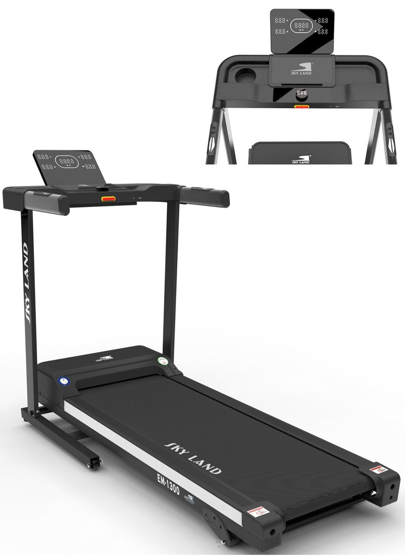 Sky Land Foldable Treadmill for Home Use with 2 HP Motor, Bluetooth & Fitness App Support, Manual Incline, 1-16 km/h Speed, Max User Weight 110kg, Compact Running Machine for Home Gym – EM-1300  - Image 1