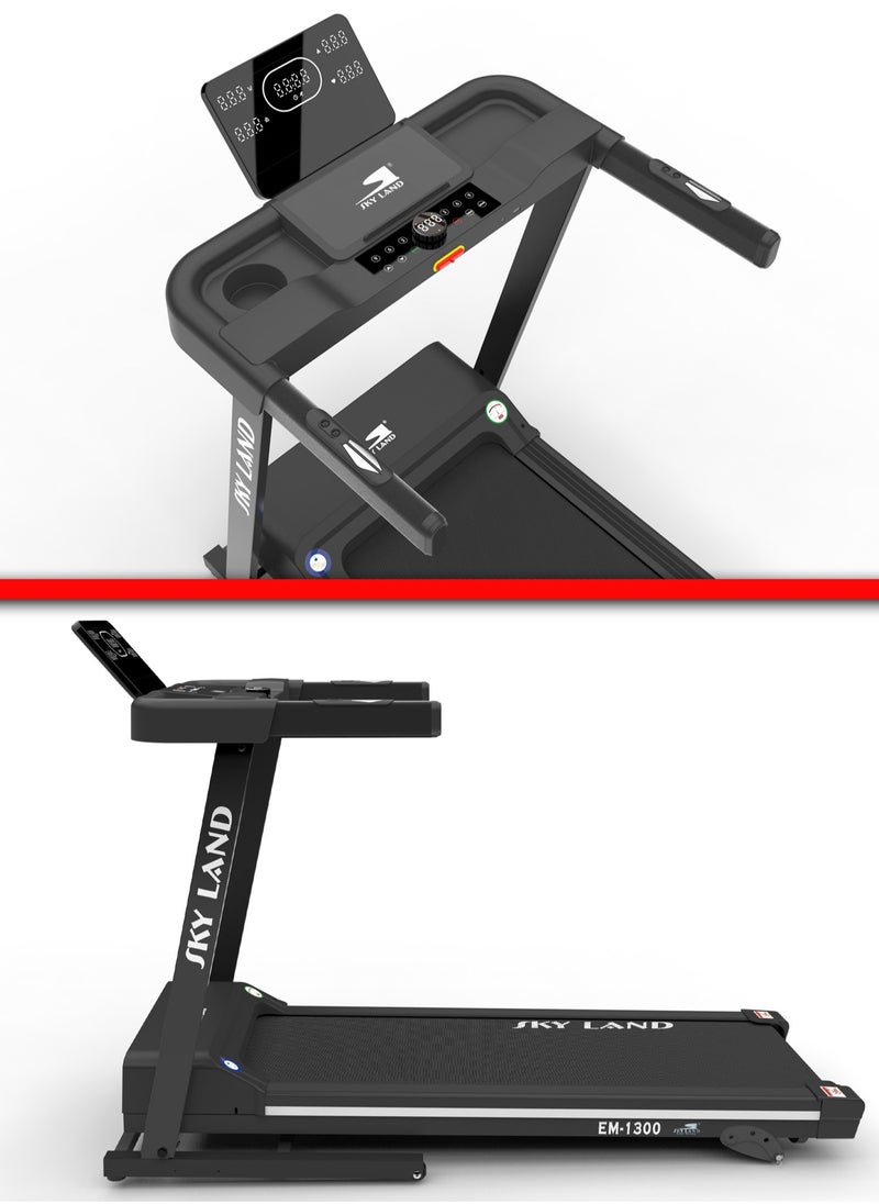 Sky Land Foldable Treadmill for Home Use with 2 HP Motor, Bluetooth & Fitness App Support, Manual Incline, 1-16 km/h Speed, Max User Weight 110kg, Compact Running Machine for Home Gym – EM-1300  - Image 4