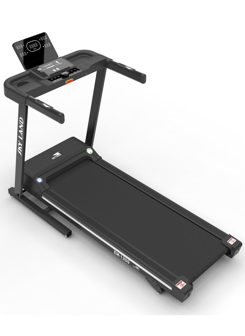 Sky Land - Foldable Treadmill for Home Use with 2 HP Motor, Bluetooth & Fitness App Support, Manual Incline, 1-16 km/h Speed, Max User Weight 110kg, Compact Running Machine for Home Gym – EM-1300 - Image 1