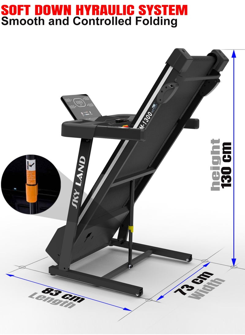 Sky Land - Foldable Treadmill for Home Use with 2 HP Motor, Bluetooth & Fitness App Support, Manual Incline, 1-16 km/h Speed, Max User Weight 110kg, Compact Running Machine for Home Gym – EM-1300 - Image 1