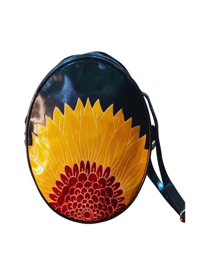Chitrahar Genuine Leather Handcrafted Round Cross Body Sling Bag for Women (black) - Image 1
